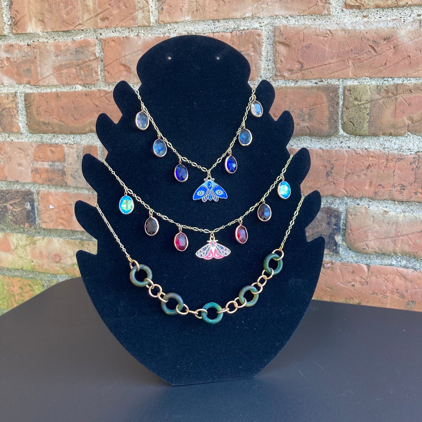 Moth Drops Blue Charm Necklace