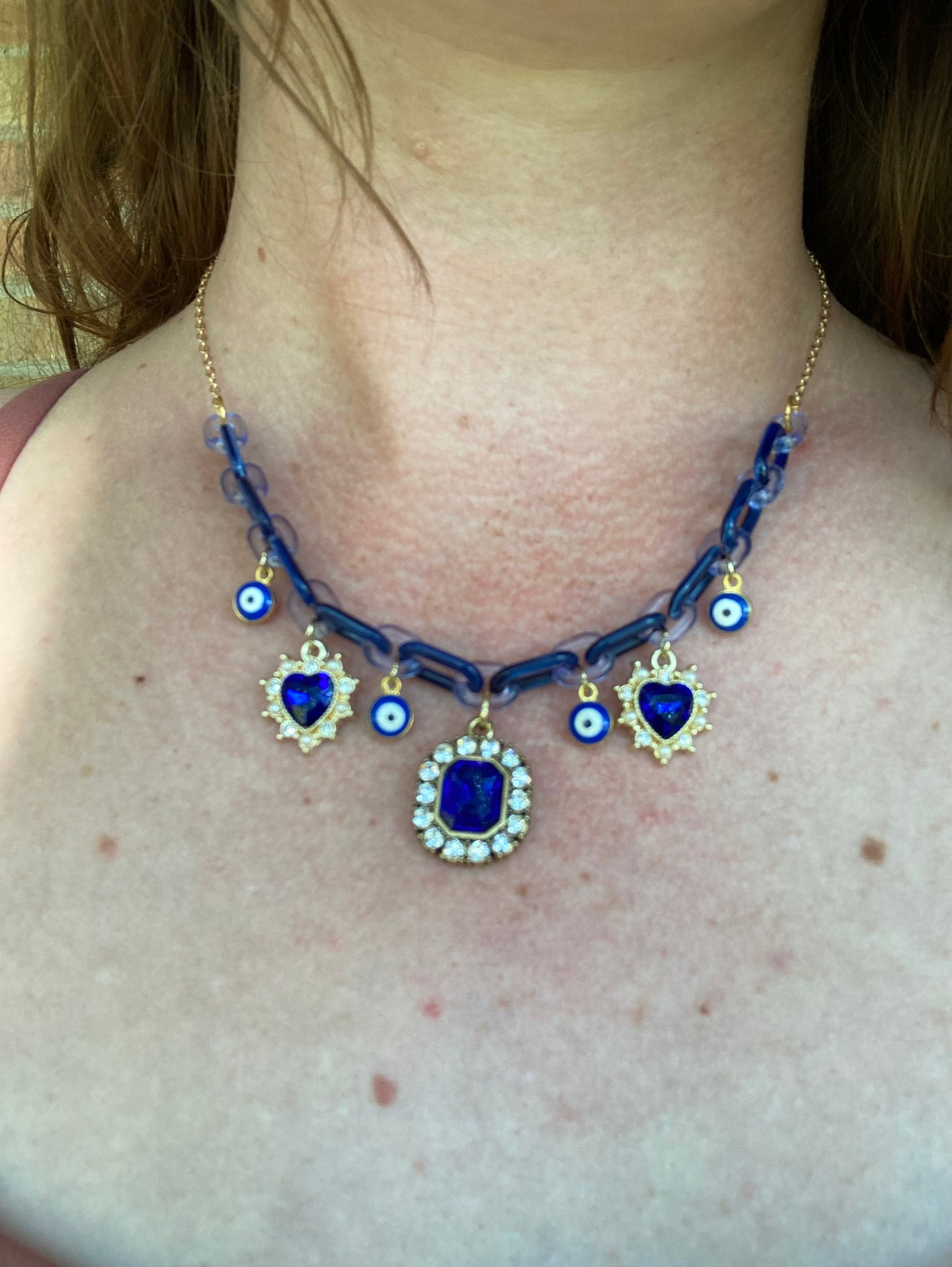 Navy Hearts Charm Necklace