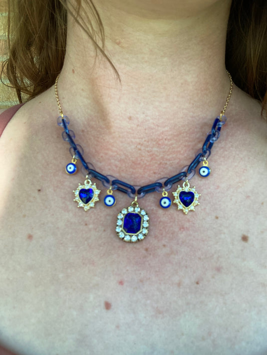 Navy Hearts Charm Necklace
