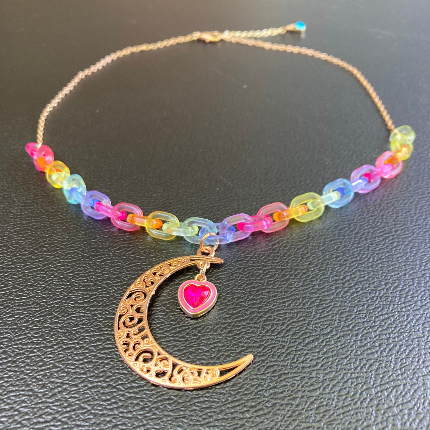 Rainbow Moon Charm Necklace