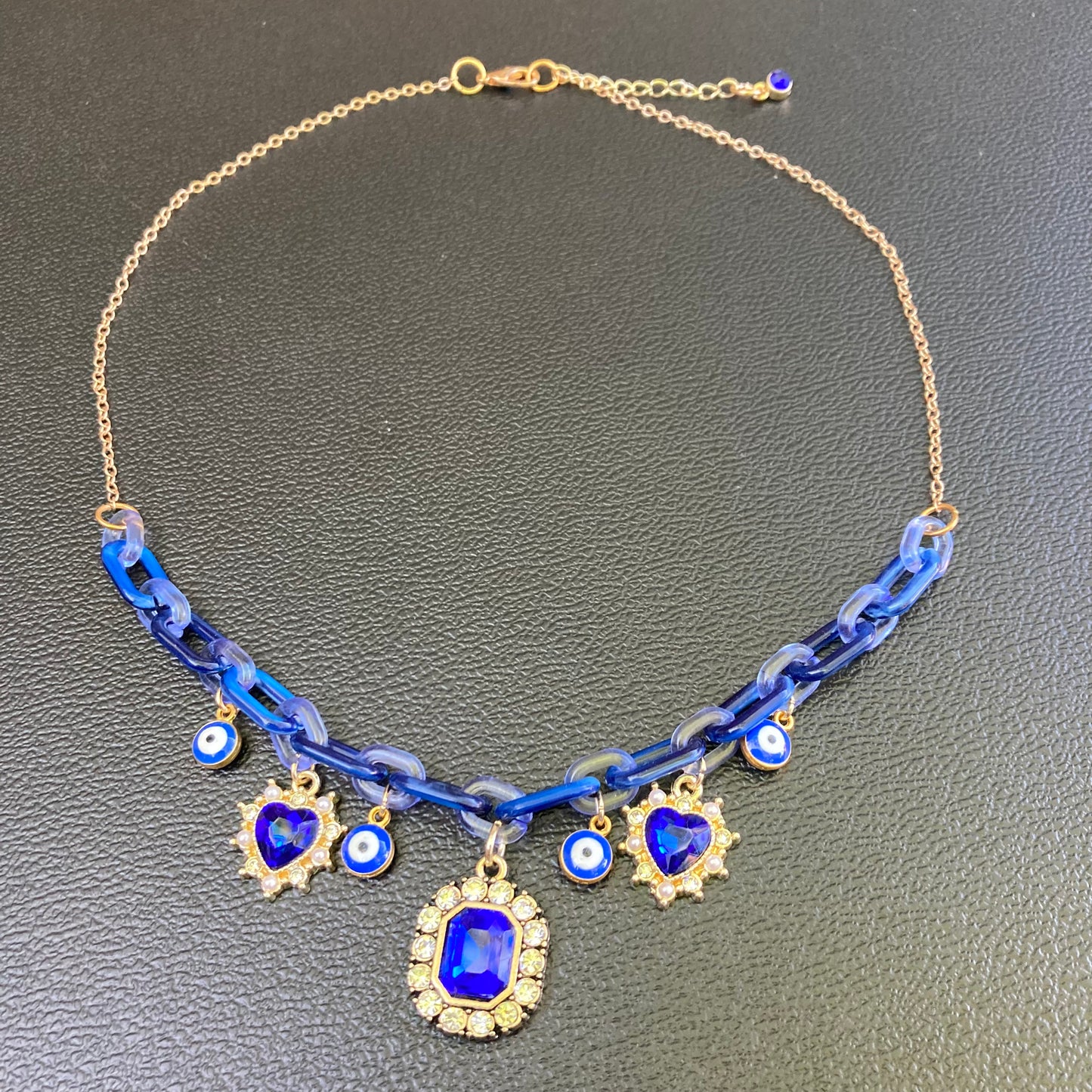 Navy Hearts Charm Necklace