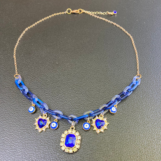 Navy Hearts Charm Necklace