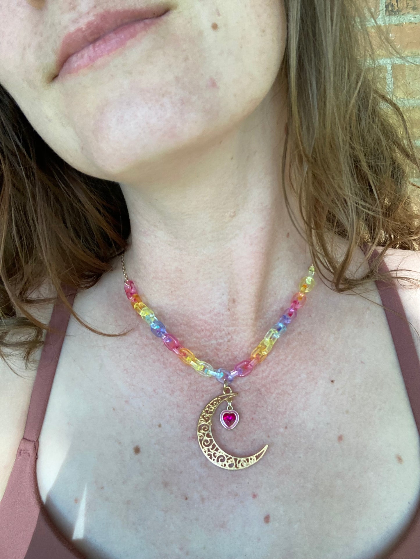 Rainbow Moon Charm Necklace