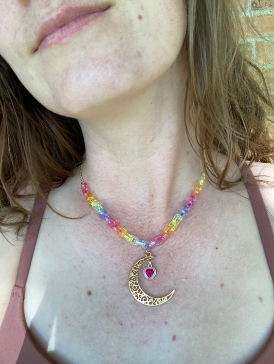 Rainbow Moon Charm Necklace