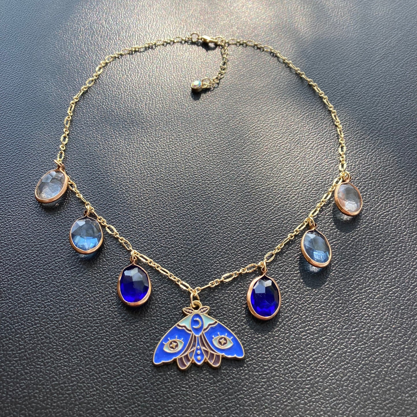 Moth Drops Blue Charm Necklace
