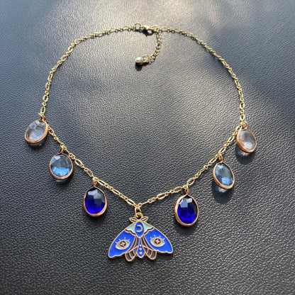 Moth Drops Blue Charm Necklace
