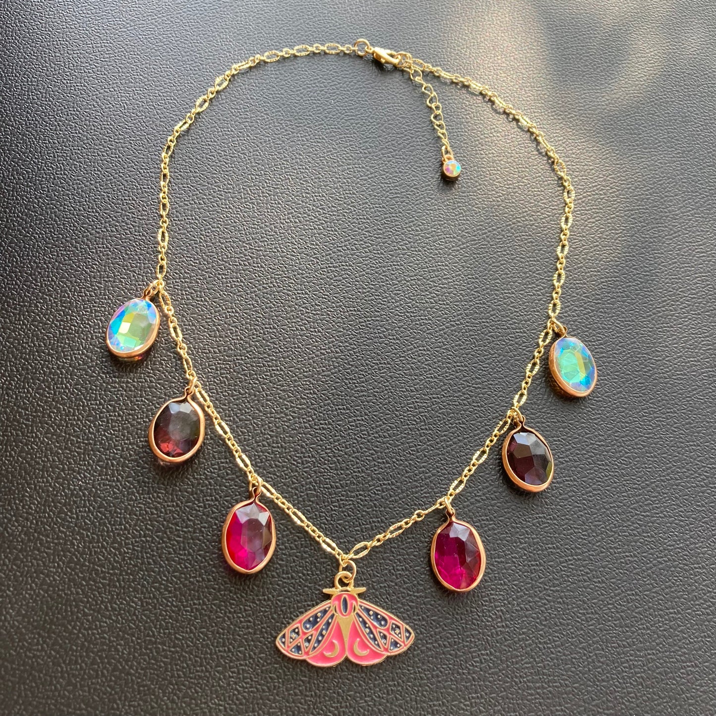 Moth Drops Pink Charm Necklace